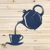 Teapot Pouring Tea Cup Blue Metal Art, Kitchen Wall Decor For Tea, Coffee Lovers