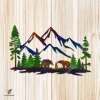 Family Bear Mountain Scenery Colorful Metal Sign, Bear Parents And Cub Nature Artwork