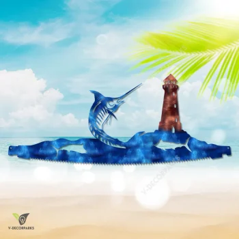 Blue Marlin Fish And Hatteras Island Lighthouse In Saw Metal Art, Blue Marlin, Lighthouse Decorative Beach Plaque