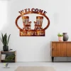 Welcome To The Lake With Chairs Copper Metal Sign, Lakehouse Metallic Door Hanging