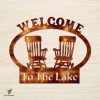Welcome To The Lake With Chairs Copper Metal Sign, Lakehouse Metallic Door Hanging