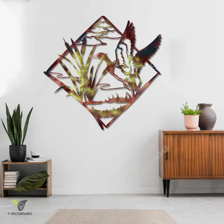 Flying Duck Lake Sence Metal Sign, Duck Hunting Cutout Artwork