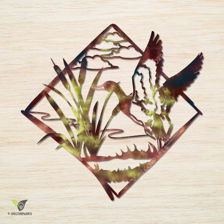 Flying Duck Lake Sence Metal Sign, Duck Hunting Cutout Artwork