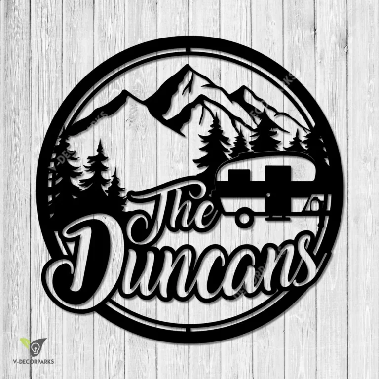 Personalized Camper, Camping Round Metal Art, Campsite Outdoor Accent