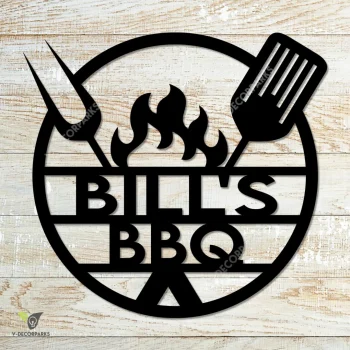 Customized Bbq Fire Black Metal Sign, Rust Resistant Grilling Plaque