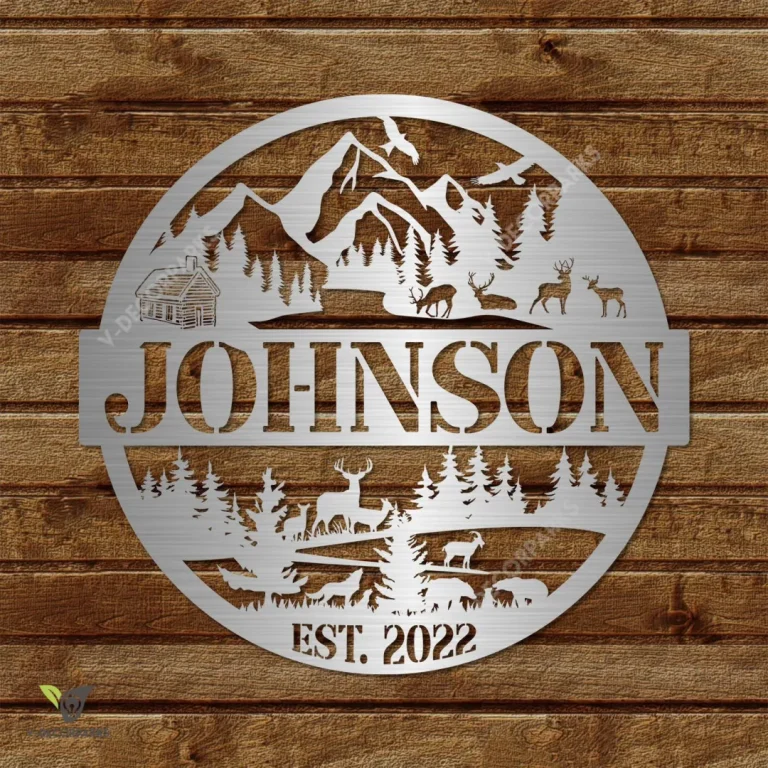 Custom Deer, Wolf, Bear And Mountain Goat Cabin Metal Sign, Wild Animals Iron Door, Wall Art