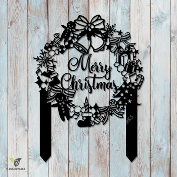 Merry Christmas Circle Metal Garden Art, Merry Christmas Decorative Art