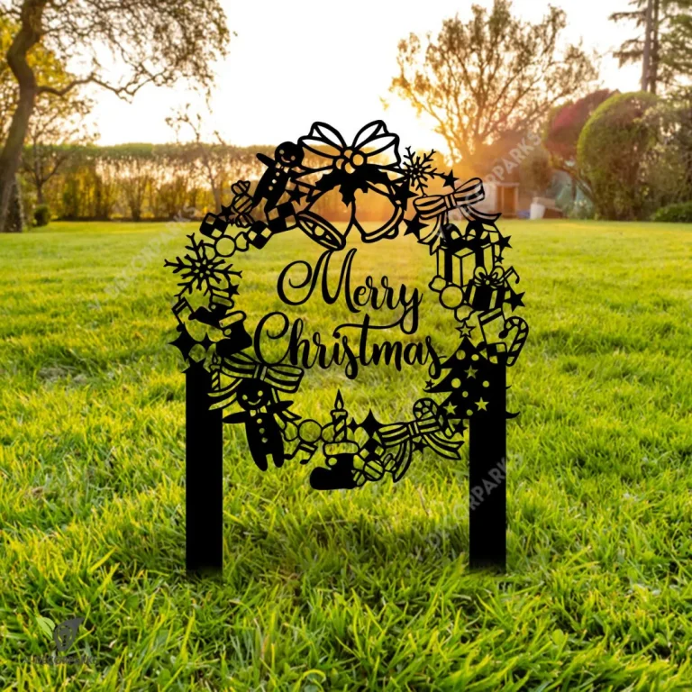 Merry Christmas Circle Metal Garden Art, Merry Christmas Decorative Art