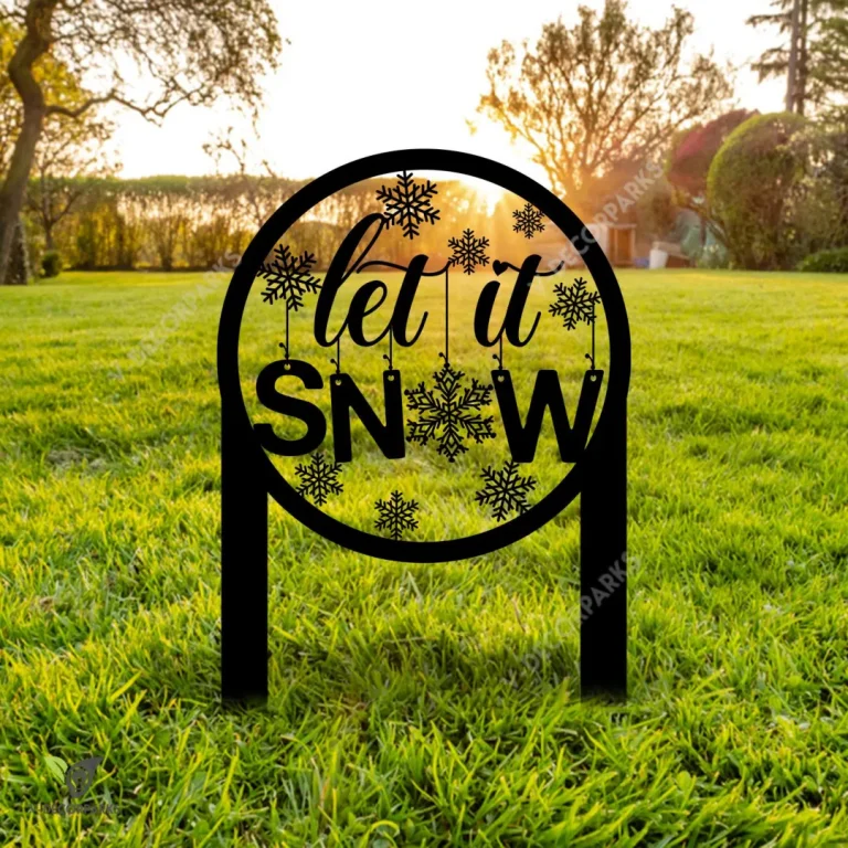 Let It Snow Snowflakes Metal Garden Decor, Let It Snow Christmas Metallic Sign