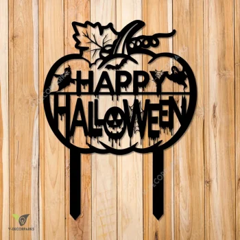 Happy Halloween Pumpkin With Ghosts And Bats Metal Garden Sign, Happy Halloween Yard Stake