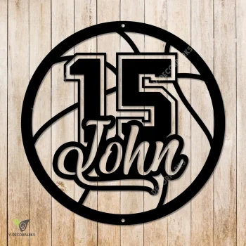 Custom Name And Number Basketball Metal Wall Art, Bedroom Indoor Artwork For Basketball Players