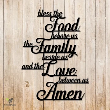 Bless The Food Before Us, The Family Beside Us Jesus Christ Metal Wall Art, Religious Words Inner Decor