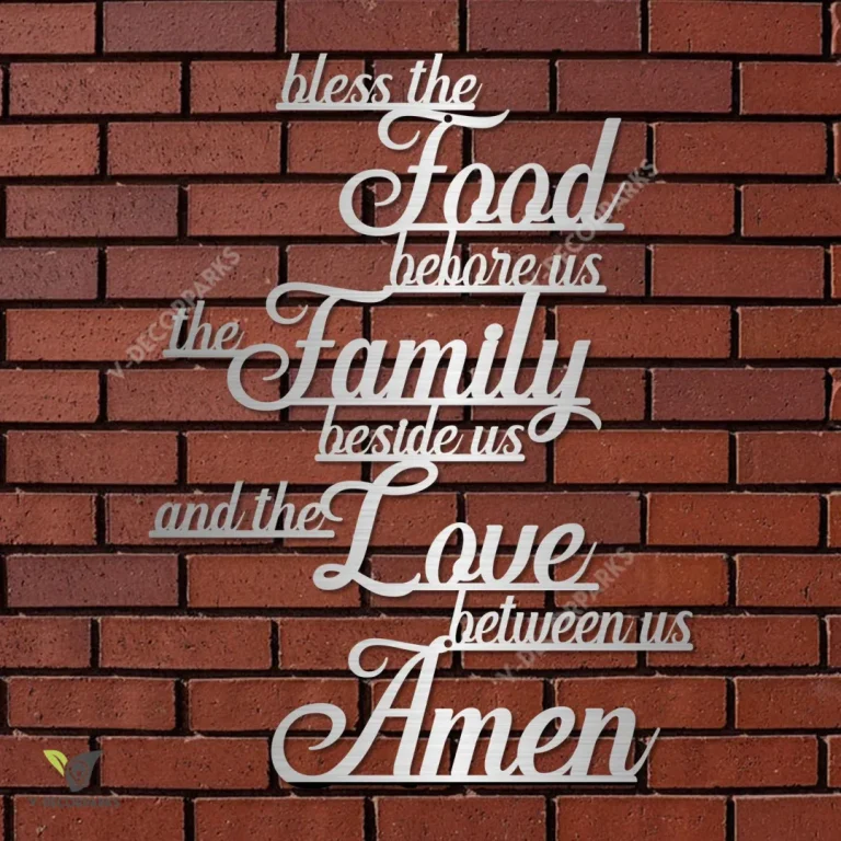 Bless The Food Before Us, The Family Beside Us Jesus Christ Metal Wall Art, Religious Words Inner Decor