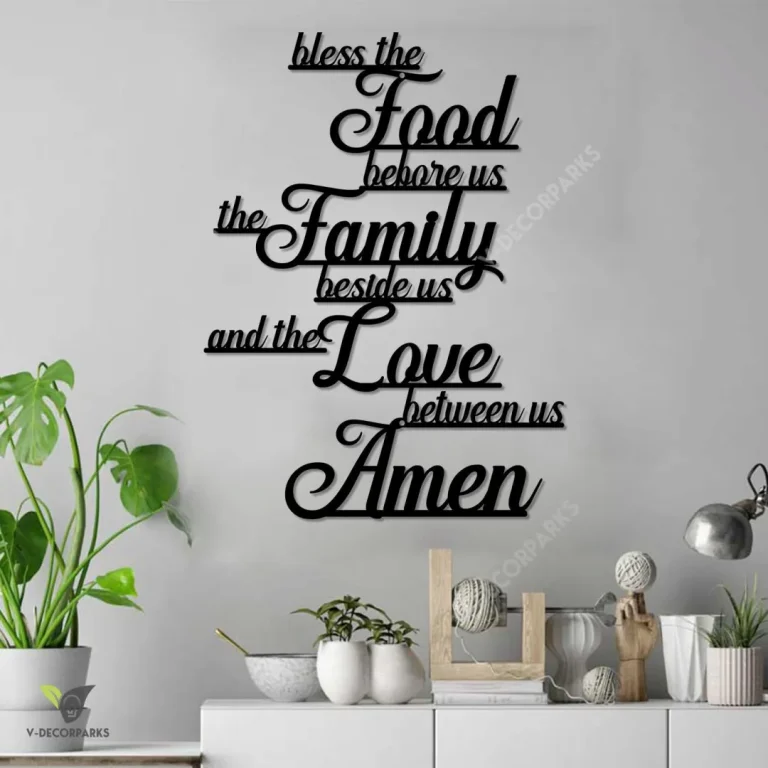 Bless The Food Before Us, The Family Beside Us Jesus Christ Metal Wall Art, Religious Words Inner Decor