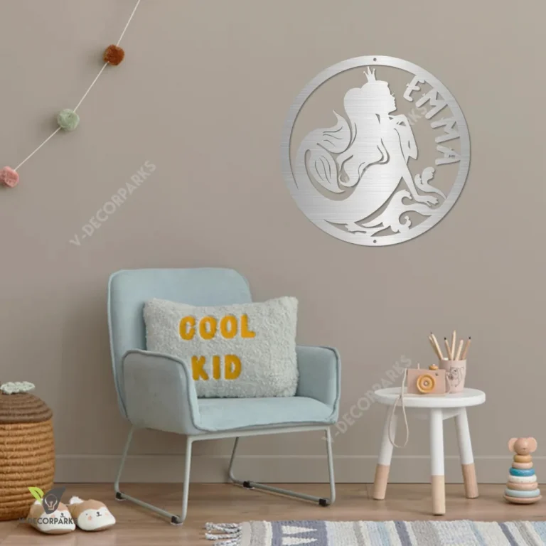 Personalized Mermaid Nursery Room Metal Sign, Mermaid Cutout Decoration