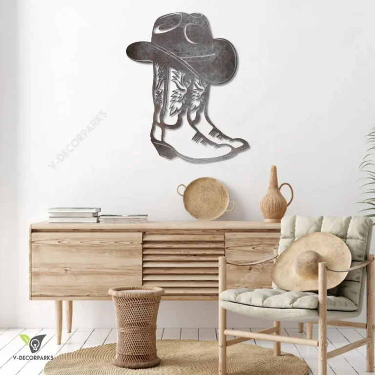 Cowboy Boots And Hat Metal Sign, Cowboy Boots And Hat Interior Plaque