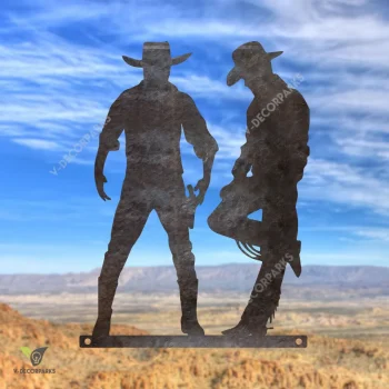 Two Cowboys Standing Metal Wall Art, Two Cowboys Porch Decor