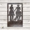 Cowboy And Cowgirl Rectangle Metal Art, Wedding Steel Gift