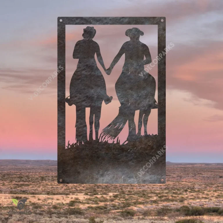 Cowboy And Cowgirl Rectangle Metal Art, Wedding Steel Gift