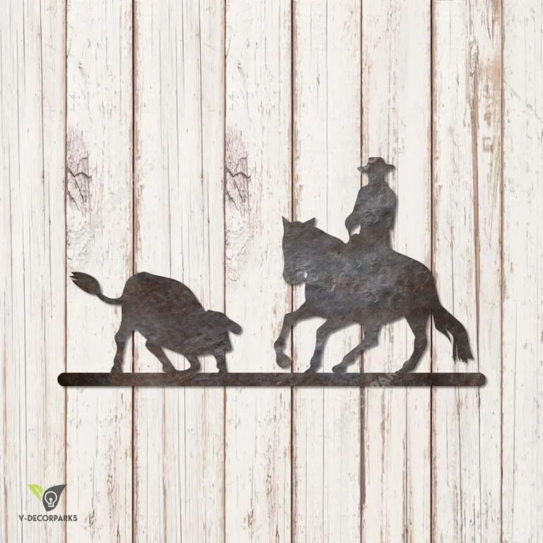 Cowboy And Bull Print Metal Wall Decor, Bull Outer Decoration