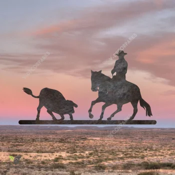 Cowboy And Bull Print Metal Wall Decor, Bull Outer Decoration