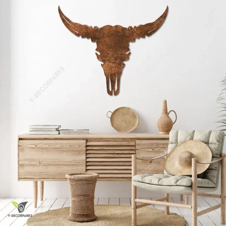 Rusty Bull Skull Texas Metal Wall Art, Bull Skull Gift For Him