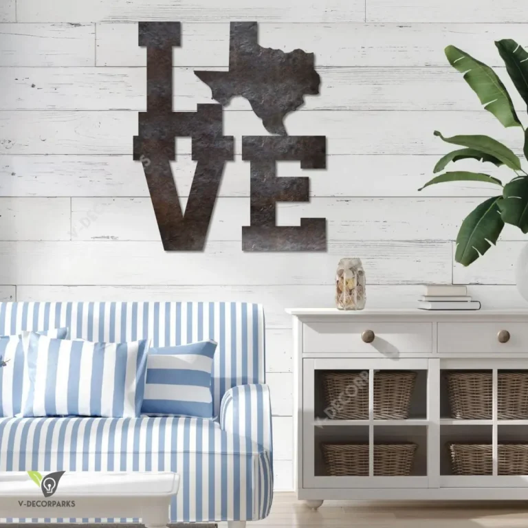 Love Texas Map Metal Sign, Love Texas Gift For Dad