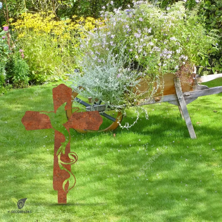 Rusty Cross And Dove Bird Jesus Metal Garden Decoration, Religion Exterior Accent