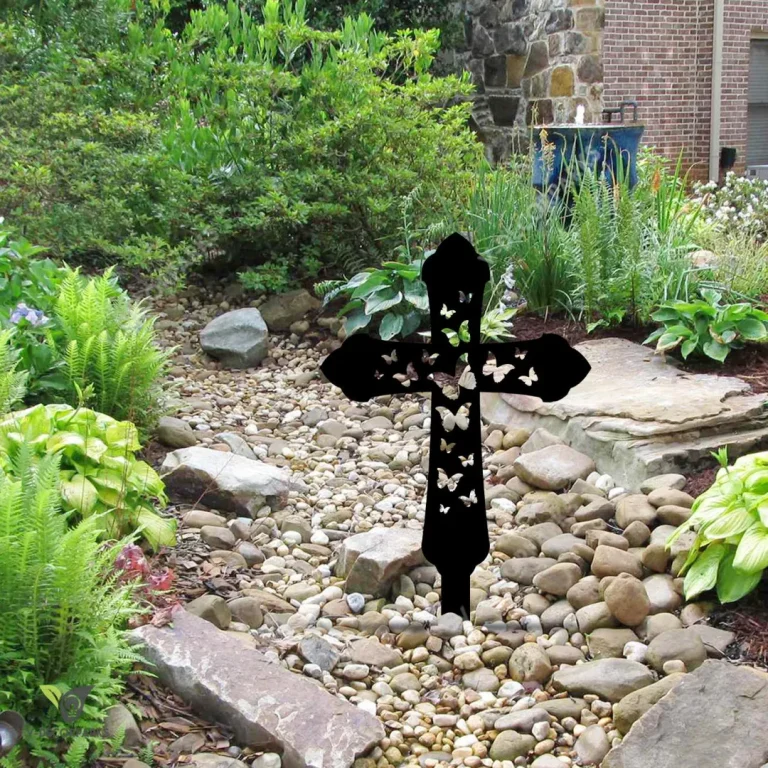 Cross And Butterflies Jesus Metal Garden Decoration, Christian Evergreen Stake Metal Sign