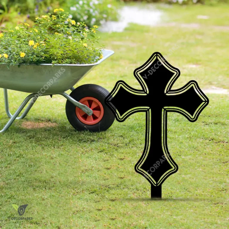 Layered Cross Jesus Metal Garden Art, Christianity Weatherproof Stake Metal Sign