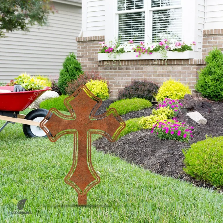 Layered Rustic Cross Jesus Metal Garden Sign, Bible Stainless Artwork