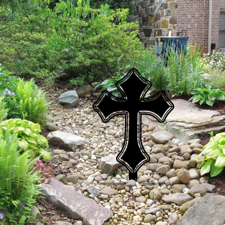 Layered Cross Jesus Metal Garden Art, Christianity Weatherproof Stake Metal Sign