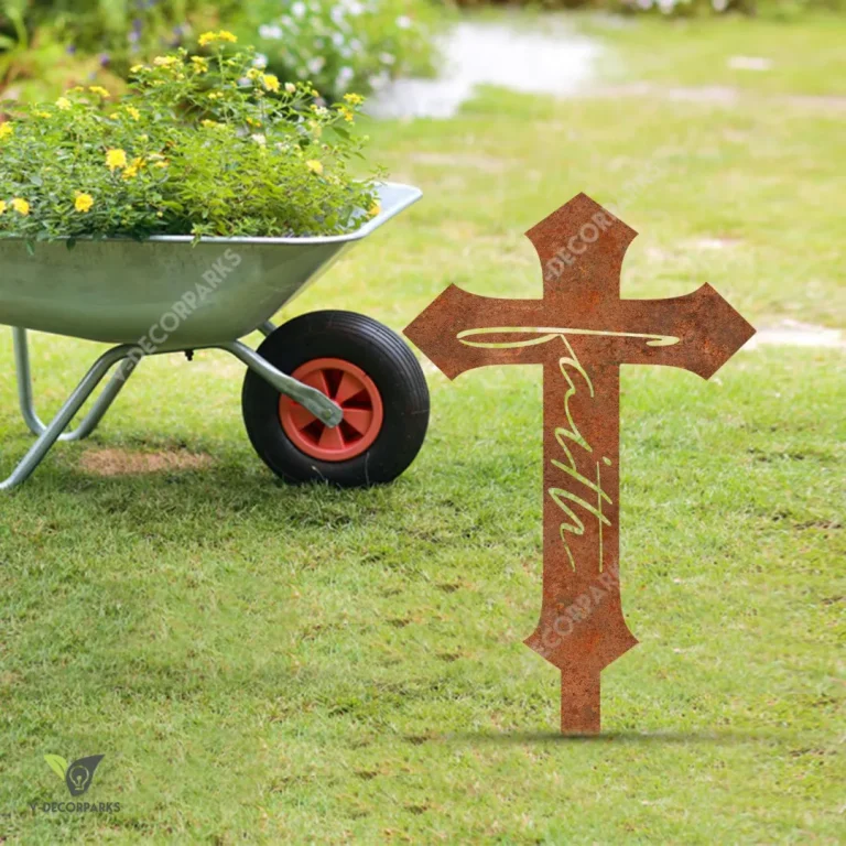 Faith Rustic Cross Jesus Metal Garden Decor, Christian Yard Sign