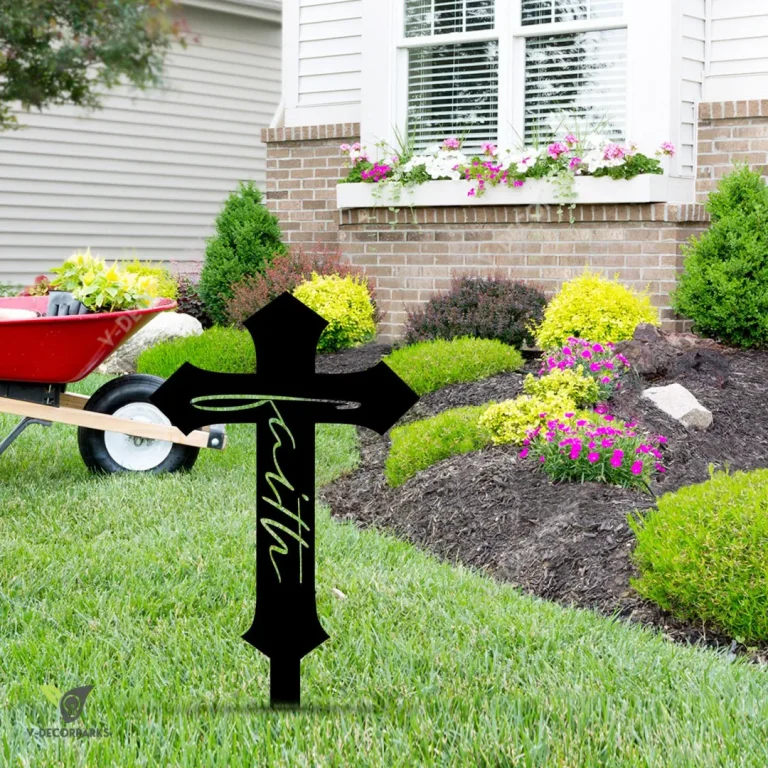 Faith Cross Jesus Christ Metal Garden Decoration, Faith Steel Stake For Christmas Metal Sign