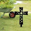 Cross And Flowers Jesus Metal Garden Sign, Holy Cross Stainless Stake Metal Sign