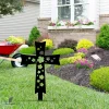 Cross And Flowers Jesus Metal Garden Sign, Holy Cross Stainless Stake Metal Sign