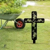 Cross And Flowers Metal Garden Sign, Jesus, God Outdoor Stake Metal Sign