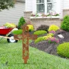 Rusty Cross With Flowers Metal Garden Sign, Jesus, God Outdoor Stake
