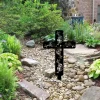 Cross And Flowers Metal Garden Sign, Jesus, God Outdoor Stake Metal Sign