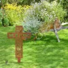 He Is Not Here For He Is Risen Rusted Cross Metal Garden Decoration, Jesus Religious Steel Stake