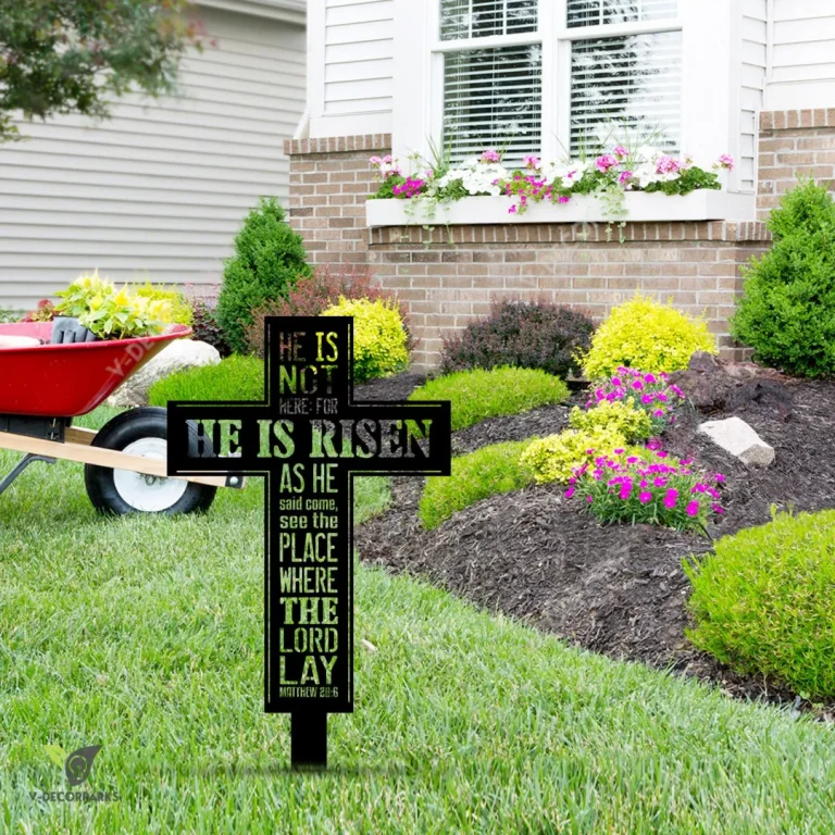 He Is Not Here For He Is Risen Cross Metal Garden Decor, Jesus Christ Plasma Cut Artwork Metal Sign