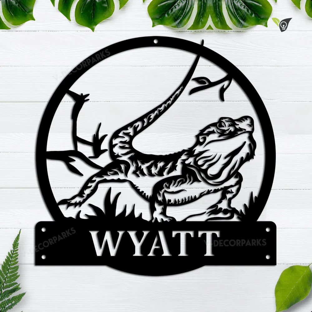 thanlan_12in.webp Personalized Bearded Dragon Metal Wall Art, Lizard Lover Name Sign Home Decor, Kid Boy Girl Nursery Decoration, Christmas Gift