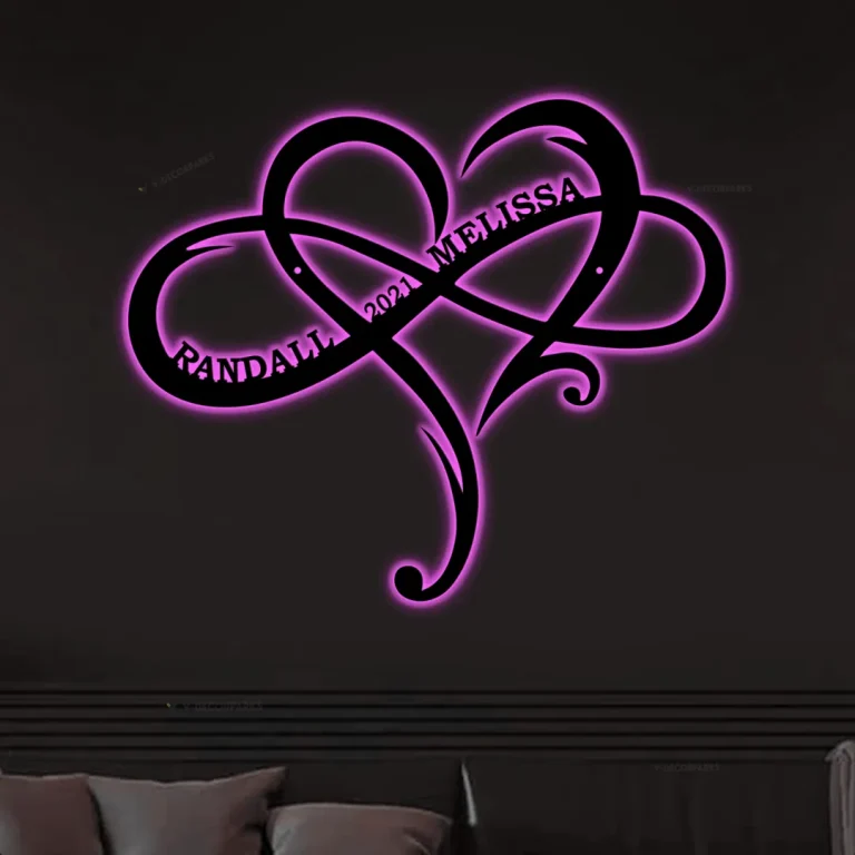 Custom Infinity Heart Metal Metal Wall Art With Led Lights, Wedding Gifts Infinity Heart Wall Decor, Metal Home Decor, Valentines Day Gift