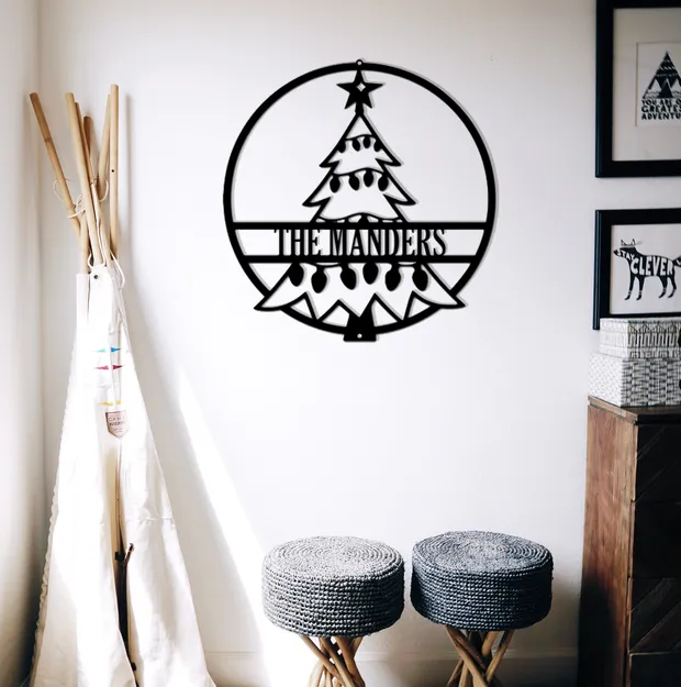 treemonogrambackground_620x_9f5a5bcd-085e-41e9-9024-83541e12b426.webp Christmas Tree Monogram Cut Metal, Metal Art Wall Decor, Cut Wall Hanging, Home Decoration, Home Gift