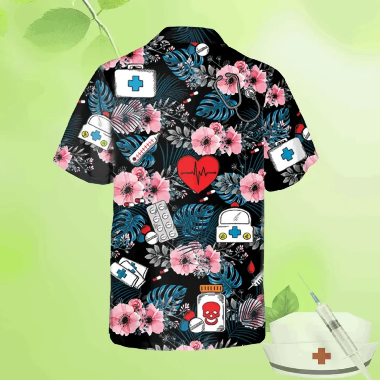 Floral Nurse Black Hawaii Shirt, Summer Shirt For Doctor Men, Aloha Shirt For Mens, Womens