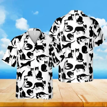 Cartoon Tuxedo Cats White Hawaii Shirt, Hawaiian Outfit For Men, Aloha Shirt For Mens, Womens