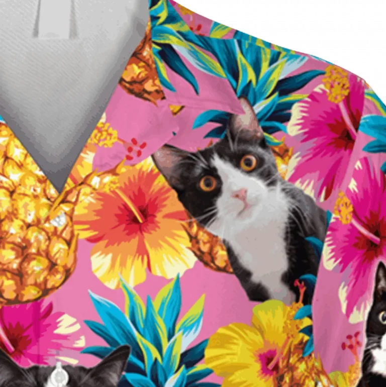 Tuxedo Kitty And Fruits Pink Hawaiian T-shirt, Beach Shirt For Mom, Aloha Shirt For Mens, Womens