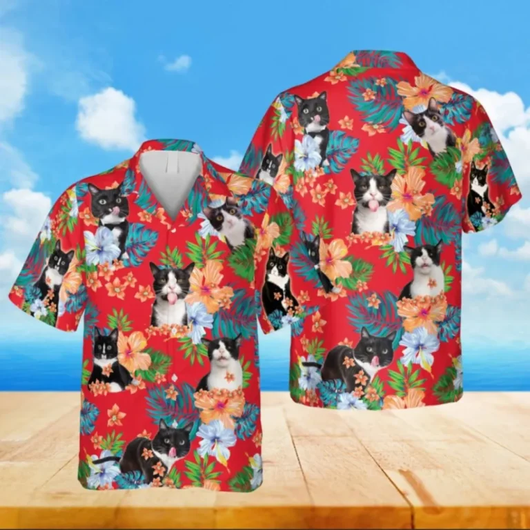 Tuxedo Kittens Red Hawaii Shirt, Kahala T-shirts, Aloha Shirt For Mens, Womens