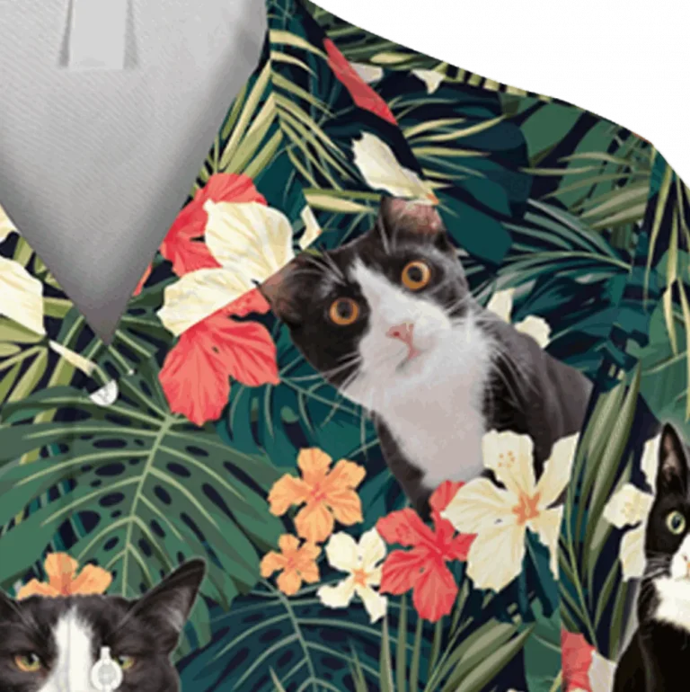 Tuxedo Cat And Tropical Plants Hawaii Shirt, Gift For Cat Moms, Aloha Shirt For Mens, Womens