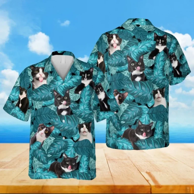 Tuxedo Cats Tropical Hawaii T-shirt, Gift For Cat Lovers, Aloha Shirt For Mens, Womens